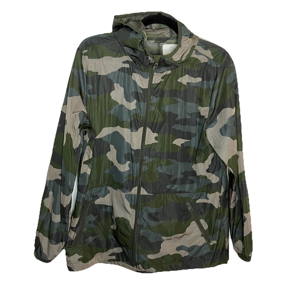 OFFLINE by Aerie Camo Windbreaker Hooded Jacket Green Camouflage Small